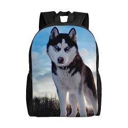 DEHIWI Rucksack mit Husky-Hunde-Aufdruck, leger, Tagesrucksack, leicht, wasserdicht, Schultasche, Laptoptasche für Jungen und Mädchen, Schwarz , One size von DEHIWI