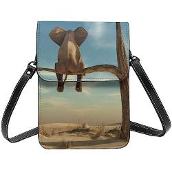 DEHIWI Ruhender Elefant Crossbody Handy Geldbörse PU Leder Umhängetasche Handy Brieftasche Für Frauen Mädchen, Schwarz , Einheitsgröße von DEHIWI