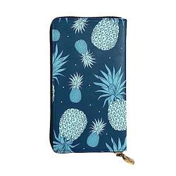 DEHIWI Vintage Pineapple Damen-Geldbörse, Leder, lang, mit Reißverschluss, Clutch, Reise-Geldbörse, Kreditkartenetui, Schwarz , Einheitsgröße von DEHIWI