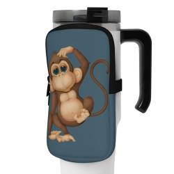 DEHIWI Wasserflaschen-Tasche, niedlicher Affe, wasserdicht, mit Reißverschlussfach, für Fitnessstudio, Wasserflasche, Zubehör für Männer und Frauen, Schwarz , S von DEHIWI