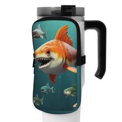 DEHIWI Wasserflaschen-Tasche mit Cartoon-Fisch, wasserdicht, mit Reißverschlussfach, für Fitnessstudio, Wasserflasche, Zubehör für Männer und Frauen, Schwarz , S von DEHIWI