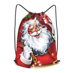 DEHIWI Weihnachtsmann Weihnachtsgeschenke Kordelzug Tasche Wasserdicht Große Kordelzug Turnbeutel Sport Rucksack String Schwimmen Tasche Trainer Tasche Reisetasche Für Frauen Männer, Schwarz , M von DEHIWI