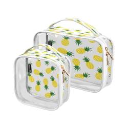 DEHOZO 2 Stück transparente Kulturbeutel, Ananas-Muster, Reise-Make-up-Tasche mit Griff, TSA-zugelassener Kosmetiktaschen-Organizer für Damen und Herren, Handgepäcktasche für Reiseutensilien, von DEHOZO