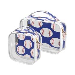 DEHOZO 2 Stück transparente Kulturbeutel, Baseball-Sport-Muster, Reise-Make-up-Tasche mit Griff, TSA-zugelassener Kosmetiktaschen-Organizer für Damen und Herren, Handgepäcktasche für Reiseutensilien, von DEHOZO