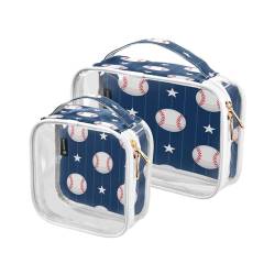 DEHOZO 2 Stück transparente Kulturbeutel, Baseballball-Streifen, Sterne, Reise-Make-up-Tasche mit Griff, TSA-zugelassener Kosmetiktaschen-Organizer für Damen und Herren, Handgepäcktasche für von DEHOZO