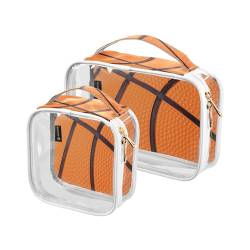 DEHOZO 2 Stück transparente Kulturbeutel, Basketballball-Textur, Reise-Make-up-Tasche mit Griff, TSA-zugelassener Kosmetiktaschen-Organizer für Damen und Herren, Handgepäcktasche für Reiseutensilien, von DEHOZO