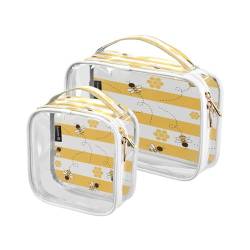DEHOZO 2 Stück transparente Kulturbeutel, Bienen Wabenstreifen, Reise-Make-up-Tasche mit Griff, TSA-zugelassener Kosmetiktaschen-Organizer für Damen und Herren, Handgepäcktasche für Reiseutensilien, von DEHOZO