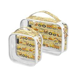 DEHOZO 2 Stück transparente Kulturbeutel, Cartoon-Bauwager, Reise-Make-up-Tasche mit Griff, TSA-zugelassener Kosmetiktaschen-Organizer für Damen und Herren, Handgepäcktasche für Reiseutensilien, von DEHOZO