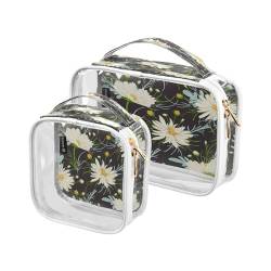 DEHOZO 2 Stück transparente Kulturbeutel, Frühlingsblumen, Reise-Make-up-Tasche mit Griff, TSA-zugelassener Kosmetiktaschen-Organizer für Damen und Herren, Handgepäcktasche für Reiseutensilien, von DEHOZO