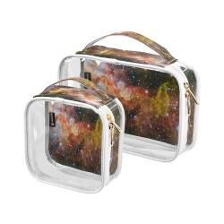 DEHOZO 2 Stück transparente Kulturbeutel, Galaxie-Weltraumnebel, Reise-Make-up-Tasche mit Griff, TSA-zugelassener Kosmetiktaschen-Organizer für Damen und Herren, Handgepäcktasche für Reiseutensilien, von DEHOZO