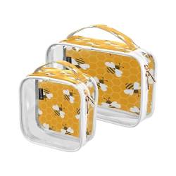 DEHOZO 2 Stück transparente Kulturbeutel, Honigbienen, Reise-Make-up-Tasche mit Griff, TSA-zugelassener Kosmetiktaschen-Organizer für Damen und Herren, Handgepäcktasche für Reiseutensilien, von DEHOZO