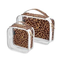 DEHOZO 2 Stück transparente Kulturbeutel, Leopardenmuster, Tier, Reise-Make-up-Tasche mit Griff, TSA-zugelassener Kosmetiktaschen-Organizer für Damen und Herren, Handgepäcktasche für Reiseutensilien, von DEHOZO