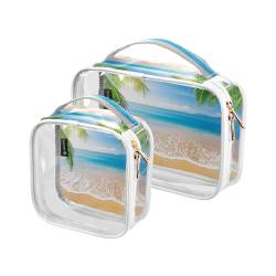 DEHOZO 2 Stück transparente Kulturbeutel, Meer tropischer Strand Palme Reise Make-up Tasche mit Griff, TSA-zugelassene Kosmetiktasche Organizer für Damen und Herren, Handgepäcktasche für von DEHOZO