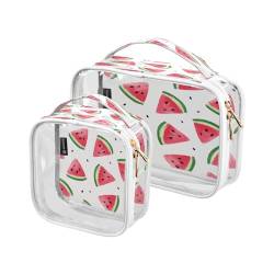 DEHOZO 2 Stück transparente Kulturbeutel, Sommer-Wassermelonen-Reise-Make-up-Tasche mit Griff, TSA-zugelassener Kosmetiktaschen-Organizer für Damen und Herren, Handgepäcktasche für Reiseutensilien, von DEHOZO