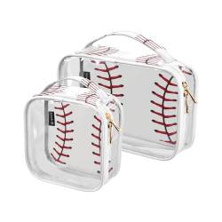 DEHOZO 2 Stück transparente Kulturbeutel, Sport-Baseball-Nähte, Reise-Make-up-Tasche mit Griff, TSA-zugelassener Kosmetiktaschen-Organizer für Damen und Herren, Handgepäcktasche für Reiseutensilien, von DEHOZO