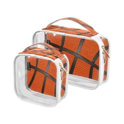 DEHOZO 2 Stück transparente Kulturbeutel, Sport-Basketball-Textur, Reise-Make-up-Tasche mit Griff, TSA-zugelassener Kosmetiktaschen-Organizer für Damen und Herren, Handgepäcktasche für von DEHOZO