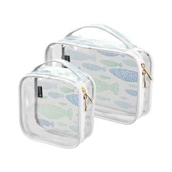 DEHOZO 2 Stück transparente Kulturbeutel, abstrakte Meeresmeerfische, Reise-Make-up-Tasche mit Griff, TSA-zugelassener Kosmetiktaschen-Organizer für Damen und Herren, Handgepäcktasche für von DEHOZO