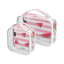 DEHOZO 2 Stück transparente Kulturbeutel, gestreift, Sommer, Wassermelone, Reise-Make-up-Tasche mit Griff, TSA-zugelassener Kosmetiktaschen-Organizer für Damen und Herren, Handgepäcktasche für von DEHOZO