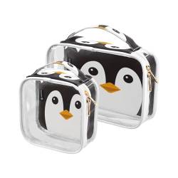 DEHOZO 2 Stück transparente Kulturbeutel, niedliches Tier-Pinguin, Reise-Make-up-Tasche mit Griff, TSA-zugelassener Kosmetiktaschen-Organizer für Damen und Herren, Handgepäcktasche für von DEHOZO