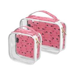 DEHOZO 2 Stück transparente Kulturbeutel, niedliches Tierschwein, rosa, Reise-Make-up-Tasche mit Griff, TSA-zugelassener Kosmetiktaschen-Organizer für Damen und Herren, Handgepäcktasche für von DEHOZO