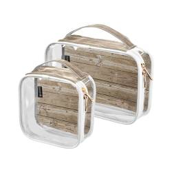 DEHOZO 2 Stück transparente Kulturbeutel, rustikales Holz, Reise-Make-up-Tasche mit Griff, TSA-zugelassener Kosmetiktaschen-Organizer für Damen und Herren, Handgepäcktasche für Reiseutensilien, von DEHOZO