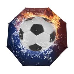 DEHOZO Regenschirm mit 3 Falten, automatisches Öffnen und Schließen für Reisen, Outdoor, Feuer, Wasser, Fußball, Sport, winddicht, leicht, faltbar, für Kinder, Regen, Sonne, 8 Rippen, kompakter von DEHOZO