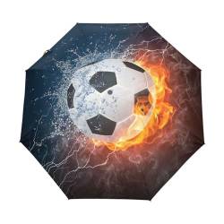 DEHOZO Regenschirm mit 3 Falten, automatisches Öffnen und Schließen für Reisen, Outdoor, Fußball bei Feuer, Wasser, winddicht, leicht, zusammenklappbar, für Kinder, Regen, Sonne, 8 Rippen, kompakter von DEHOZO