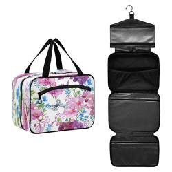 DEHOZO Reise-Kulturbeutel, Motiv: Schmetterling, Frühling, Blumen, Blätter, hängende Make-up-Tasche, Organizer für Damen und Herren, tragbare Kosmetiktasche, Waschbeutel für Reiseutensilien, von DEHOZO