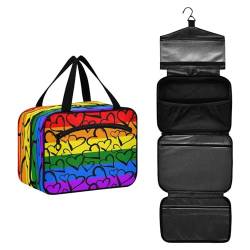 DEHOZO Reise-Kulturbeutel mit Regenbogenstreifen, Liebesherz, hängende Make-up-Tasche, Organizer für Damen und Herren, tragbare Kosmetiktasche, Waschbeutel für Reiseutensilien, Kosmetikartikel, von DEHOZO