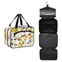 DEHOZO Sommer Schmetterling Blumen Reise Kulturbeutel, hängende Make-up-Tasche Organizer für Frauen Männer, tragbare Kosmetiktasche Waschbeutel für Reise Essentials Toilettenartikel Kosmetik Pinsel von DEHOZO