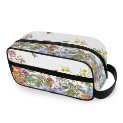 DEHOZO Tragbare Make-up-Tasche, Gänseblümchen-Blume, Bienen, Frühling, kleine Reise-Kosmetiktasche, Kulturbeutel für Damen und Herren, Make-up-Organizer-Tasche, Badezimmer-Make-up-Tasche für von DEHOZO