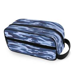 DEHOZO Tragbare Make-up-Tasche, blauer Camouflage-Druck, kleine Reise-Kosmetiktasche, Kulturbeutel für Damen und Herren, Make-up-Organizer-Tasche, Badezimmer-Make-up-Tasche für Reiseutensilien, von DEHOZO