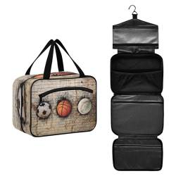 DEHOZO Vintage Basketball Baseball Fußball Reise-Kulturbeutel, hängende Make-up-Tasche Organizer für Damen und Herren, tragbare Kosmetiktasche, Waschbeutel für Reiseutensilien, Toilettenartikel, von DEHOZO