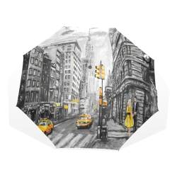 DEHOZO Winddichter Regenschirm für Reisen, Auto, Outdoor, New York City, Straßenkunst, unzerbrechlich, 8 Rippen, kompakter Regenschirm, leichter Sonnenschirm, UV-Schutz, faltbarer Regenschirm für von DEHOZO