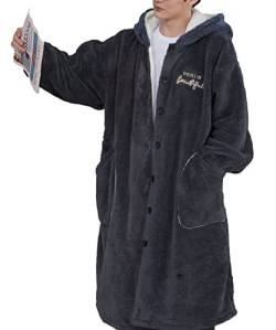 DEHUB Herren Thermo Lang Pyjama, Winter Warm Schlafanzug Hausanzug, Flannel Hoodies Nachtwäsche Loungewear Bademantel XXL von DEHUB