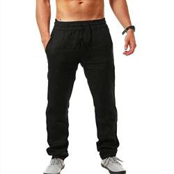 DELAIESI Leinenhose Herren Lang mit Taschen Sporthose Herren Eng Sommerhose Herren Leicht Leinen Sommerhose Herren Africain Outdoorhose Herren Wasserdicht Schlaghose Herren 90Er von DELAIESI