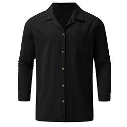 Mens Fashion Casual Classic Top Shirts Einfarbiges Taschen-Baumwoll- und Leinenhemd Langarm-Top-Shirt Hemd Dicker Stoff Herren von DELAIESI