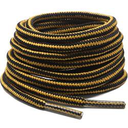 DELELE 2 Pair Rugged Wear Boot Laces Outdoor Hiking Shoelaces Round Rope Naturals Yellow Black Striped Shoe Lace Boot Shoe Strings-27.56" von DELELE