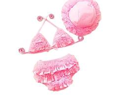 DELEY Baby Kleinen Mädchen Bademode 3pcs Bikini Sets Ruffle Lace Schwimmen Kostüme Badeanzüge Rosa 5-6 Jahre von DELEY