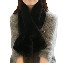 DELEY Damen Frauen Lady Mädchen Niedlich Kunstpelz Loop Schals Kreuz Halstücher Hals Warm Scarf Winterschal Weihnachten Geschenk Schwarz von DELEY