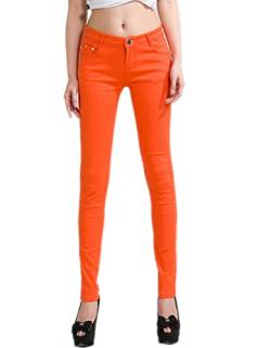 DELEY Damen Skinny Hose Pant Stretch Leg Jeans Juniors Röhre Leggings Treggings Orange S von DELEY