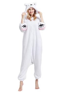DELEY Erwachsene Tier Eisbär Strampler, Männer und Frauen Tier Cosplay Kostüm Halloween Pyjamas, Einteilige Unisex Homewear Nachtwäsche von DELEY