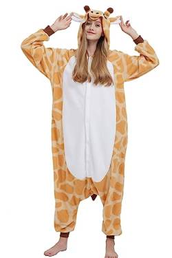 DELEY Giraffe Pyjama Strampler Tierkostüm Erwachsene Kostüme Damen Einteiliger Herren Overall Halloween Karneval Overall Kapuzenpyjama von DELEY