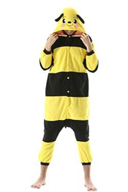 DELEY Pyjamas Onesie Biene Tierkostüm Erwachsene Kostüme Damen Einteiler Herren Jumpsuit Halloween Karneval Overall Kapuze Schlafanzug von DELEY