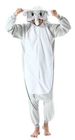 DELEY Pyjamas Onesie Elefant Tierkostüm Erwachsene Kostüme Damen Einteiler Herren Jumpsuit Halloween Karneval Overall Kapuze Schlafanzug von DELEY