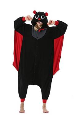 DELEY Pyjamas Onesie Fledermaus Tierkostüm Erwachsene Kostüme Damen Einteiler Herren Jumpsuit Halloween Karneval Overall Kapuze Schlafanzug von DELEY