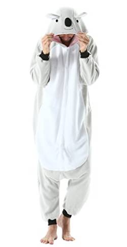 DELEY Pyjamas Onesie Koalas Tierkostüm Erwachsene Kostüme Damen Einteiler Herren Jumpsuit Halloween Karneval Overall Kapuze Schlafanzug von DELEY