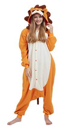 DELEY Pyjamas Onesie Lion Tierkostüm Erwachsene Kostüme Damen Einteiler Herren Jumpsuit Halloween Karneval Overall Kapuze Schlafanzug von DELEY