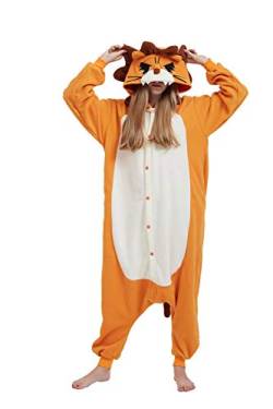 DELEY Pyjamas Onesie Lion Tierkostüm Erwachsene Kostüme Damen Einteiler Herren Jumpsuit Halloween Karneval Overall Kapuze Schlafanzug von DELEY