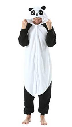 DELEY Pyjamas Onesie Pandas Tierkostüm Erwachsene Kostüme Damen Einteiler Herren Jumpsuit Halloween Karneval Overall Kapuze Schlafanzug von DELEY